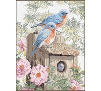 Lanarte Kreuzstich Stickpackungen Gezählter Kreuzstichbilder Set BLAUE VÖGEL Wanddekoration Handarbeit Set für Erwachsene 29 x 39 cm DIY Deko Bastelset Handwerker Kreative Geschenkset