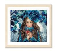 Lanarte Kreuzstich Stickpackungen Gezählter Kreuzstichbilder Set BLUE FLOWERS GIRL Wanddekoration Handarbeit Set für Erwachsene 38 x 32 cm DIY Deko Bastelset Handwerker Kreative Geschenkset