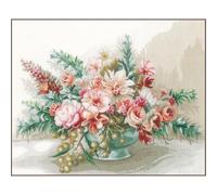 Lanarte Kreuzstich Stickpackungen Gezählter Kreuzstichbilder Set BLUMENSTRAUSS Wanddekoration Handarbeit Set für Erwachsene 45 x 37 cm DIY Deko Bastelset Handwerker Kreative Geschenkset