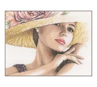 Lanarte Kreuzstich Stickpackungen Gezählter Kreuzstichbilder Set DAME MIT HUT Wanddekoration Handarbeit Set für Erwachsene 36 x 28 cm DIY Deko Bastelset Handwerker Kreative Geschenkset