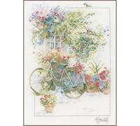 Lanarte Kreuzstich Stickpackungen Gezählter Kreuzstichbilder Set FASSADE MIT BLUMEN Wanddekoration Handarbeit Set für Erwachsene 29 x 39 cm DIY Deko Bastelset Handwerker Kreative Geschenkset