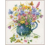 Lanarte Kreuzstich Stickpackungen Gezählter Kreuzstichbilder Set FELDBLUMEN Wanddekoration Handarbeit Set für Erwachsene 38 x 45 cm DIY Deko Bastelset Handwerker Kreative Geschenkset