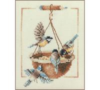 Lanarte Kreuzstich Stickpackungen Gezählter Kreuzstichbilder Set FUTTERNAPF MIT VÖGELN Wanddekoration Handarbeit Set für Erwachsene 12,5 x 15,5 cm DIY Deko Bastelset Handwerker Kreative Geschenkset