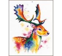 Lanarte Kreuzstich Stickpackung Tiere. Hirsch in den Regenbogenfarben, Zählmuster, 29x40cm