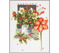 Lanarte Kreuzstich Stickpackungen Gezählter Kreuzstichbilder Set HOLLY JOLLY AMARYLLIS Wanddekoration Handarbeit Set für Erwachsene 39 x 51 cm DIY Deko Bastelset Handwerker Kreative Geschenkset