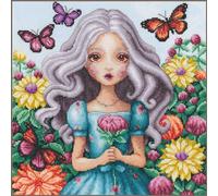 Lanarte Kreuzstich Stickpackungen Gezählter Kreuzstichbilder Set ICH HALTE JEDE DAHLIE Wanddekoration Handarbeit Set für Erwachsene ca. 29 x 29 cm DIY Deko Bastelset Handwerker Kreative Geschenkset