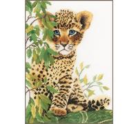 Lanarte Kreuzstich Stickpackungen Gezählter Kreuzstichbilder Set JUNGER LEOPARD Wanddekoration Handarbeit Set für Erwachsene 24 x 33 cm DIY Deko Bastelset Handwerker Kreative Geschenkset