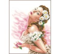 Lanarte Kreuzstich Stickpackungen Gezählter Kreuzstichbilder Set LADY OF THE CAMELIAS Wanddekoration Handarbeit Set für Erwachsene 37 x 48 cm DIY Deko Bastelset Handwerker Kreative Geschenkset