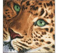 Lanarte Kreuzstich Stickpackungen Gezählter Kreuzstichbilder Set LEOPARD Wanddekoration Handarbeit Set für Erwachsene 35 x 34 cm DIY Deko Bastelset Handwerker Kreative Geschenkset