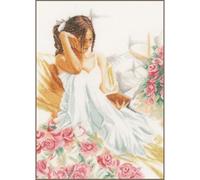 Lanarte Kreuzstich Stickpackungen Gezählter Kreuzstichbilder Set LESEND Wanddekoration Handarbeit Set für Erwachsene 30 x 40 cm DIY Deko Bastelset Handwerker Kreative Geschenkset