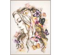 Lanarte Kreuzstich Stickpackungen Gezählter Kreuzstichbilder Set MADAME BUTTERFLY Wanddekoration Handarbeit Set für Erwachsene 24 x 33 cm DIY Deko Bastelset Handwerker Kreative Geschenkset