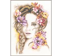 Lanarte Kreuzstich Stickpackungen Gezählter Kreuzstichbilder Set MADAME FLEUR Wanddekoration Handarbeit Set für Erwachsene 24 x 33 cm DIY Deko Bastelset Handwerker Kreative Geschenkset