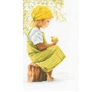Lanarte Kreuzstich Stickpackungen Gezählter Kreuzstichbilder Set MÄDCHEN MIT APFEL Wanddekoration Handarbeit Set für Erwachsene 20 x 30 cm DIY Deko Bastelset Handwerker Kreative Geschenkset