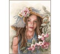 Lanarte Kreuzstich Stickpackungen Gezählter Kreuzstichbilder Set MÄDCHEN MIT HUT Wanddekoration Handarbeit Set für Erwachsene 36 x 46 cm DIY Deko Bastelset Handwerker Kreative Geschenkset