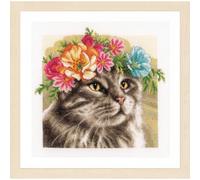 Lanarte Kreuzstich Stickpackungen Gezählter Kreuzstichbilder Set MAINE COON MIT BLUMENKRANZ Wanddekoration Handarbeit Set für Erwachsene 29 x 29 cm DIY Deko Bastelset Handwerker Kreative Geschenkset