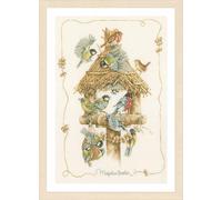 Lanarte Kreuzstich Stickpackungen Gezählter Kreuzstichbilder Set MB VOGELHÄUSCHEN Wanddekoration Handarbeit Set für Erwachsene 37 x 54 cm DIY Deko Bastelset Handwerker Kreative Geschenkset