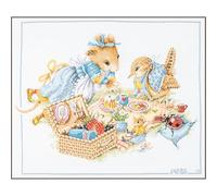LANARTE Kreuzstich Stickpackungen Gezählter Kreuzstichbilder Set PICKNICK MIT VERA Wanddekoration Handarbeit Set für Erwachsene 49 x 39 cm DIY Deko Bastelset Handwerker Kreative Geschenkset