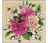 Lanarte Kreuzstich Stickpackungen Gezählter Kreuzstichbilder Set ROSA SEIDENDAHLIE Wanddekoration Handarbeit Set für Erwachsene ca. 29 x 29 cm DIY Deko Bastelset Handwerker Kreative Geschenkset