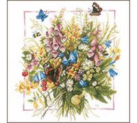Lanarte Kreuzstich Stickpackungen Gezählter Kreuzstichbilder Set SOMMERBLUMENSTRAUSS Wanddekoration Handarbeit Set für Erwachsene 36 x 38 cm DIY Deko Bastelset Handwerker Kreative Geschenkset