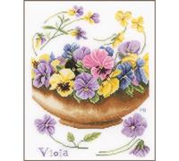 Lanarte Kreuzstich Stickpackungen Gezählter Kreuzstichbilder Set STIEFMÜTTERCHEN Wanddekoration Handarbeit Set für Erwachsene 24 x 30 cm DIY Deko Bastelset Handwerker Kreative Geschenkset