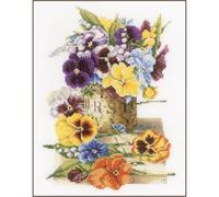 Lanarte Kreuzstich Stickpackungen Gezählter Kreuzstichbilder Set STIEFMÜTTERCHEN Wanddekoration Handarbeit Set für Erwachsene 23 x 30 cm DIY Deko Bastelset Handwerker Kreative Geschenkset