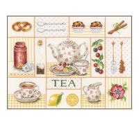 Lanarte Kreuzstich-Set TEA PARTY – Gezählter Kreuzstich, Wanddekoration 39 x 29 cm für Erwachsene