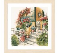 Lanarte Kreuzstich Stickpackungen Gezählter Kreuzstichbilder Set TERRASSE IN HERBSTBLÜTE Wanddekoration Handarbeit Set für Erwachsene 40 x 40 cm DIY Deko Bastelset Handwerker Kreative Geschenkset
