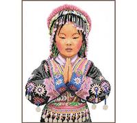 Lanarte Kreuzstich Stickpackungen Gezählter Kreuzstichbilder Set THAILÄNDISCHES STAMMESMÄDCHEN Wanddekoration Handarbeit Set für Erwachsene 29 x 39 cm Deko Bastelset Handwerker Kreative Geschenkset