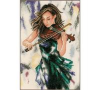 Lanarte Kreuzstich Stickpackungen Gezählter Kreuzstichbilder Set VIOLINENMÄDCHEN Wanddekoration Handarbeit Set für Erwachsene 26 x 35 cm DIY Deko Bastelset Handwerker Kreative Geschenkset