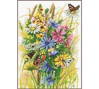 Lanarte Kreuzstich Stickpackungen Gezählter Kreuzstichbilder Set WILDBLUMEN UND SCHMETTERLINGE Wanddekoration Handarbeit Set für Erwachsene 30 x 43 cm Deko Bastelset Handwerker Kreative Geschenkset