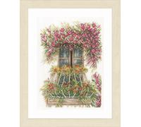 Lanarte Kreuzstichset Fenster geschmückt mit Blumen, Kreuzstichpackung mit Zählmuster, Baumwolle, Mehrfarbig, 27 x 36 x 0,3 cm