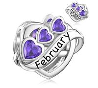 LANBEIDE Februar Geburtsstein Charms, 925 Sterling Silber Infinity Love Herz Perlen Charms für Pandora Armband Halskette Geburtstagsgeschenke für Frauen