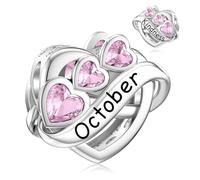 LANBEIDE Geburtsstein-Charms für Pandora-Armbänder, 925er Sterlingsilber, Oktober, Rosa, Turmalin, Unendlichkeit, Liebe, Herz, Perlen, Geburtstagsgeschenke für Frauen