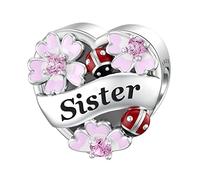 LANBEIDE Schwester Charms für Pandora, 925 Sterling Silber Liebe Herz Emaille Perlen Charms mit Marienkäfer Käfer Blume für Armband Halskette Geschenke für Frauen