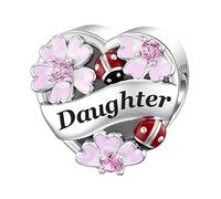 LANBEIDE Tochter Charms, 925 Sterling Silber Liebe Herz Herz Marienkäfer Käfer Blume Emaille Perlen Charms für Pandora Armband Halskette Geschenke für Frauen