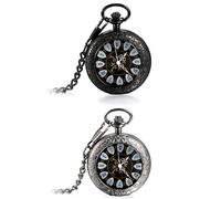 Lancardo Damen Herren Steampunk mechanische Herz Taschenuhr Silber, Retro Zahnrad Ritzel Kettenuhr Skelett Uhr mit Halskette Kette (Silber schwarz)