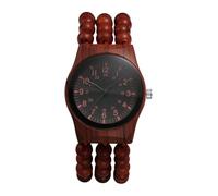 Lancardo Damenuhren Elastische Perlen Armbanduhren: Böhmische Analog Quarzuhren mit Arabische Ziffern Elegante Naturholz Stretchband Uhren Geschenke für Frauen Mädchen rot