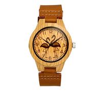 Lancardo Herren Damen Holz Flamingo Armbanduhr Analog mit Leder Echtleder Armband Uhr braun