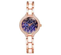 Lancardo Uhren Damen Volldiamant Damenuhren: Glänzende Zirkon Blumen Analog Quarzuhr mit Arabische Ziffern Abnehmbare Keramikoptik Armbanduhren Geschenke für Frauen Gold blau