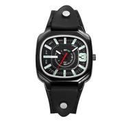 Lancardo Uhren Herren Damen Echtlederarmband: Rechteckige Große Analoge Quarzuhr mit Balkenskala Vintage Punk Lederarmband Uhr mit Leuchtende Zeiger Halloween Motorraduhr für Frauen Männer schwarz