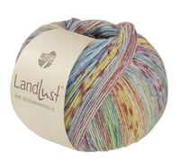 LandLust die Sockenwolle Seide 331 - Hellgrün/-blau/Ziegelrot/Vanille/Ecru/Altrosa/Hellgrau Gestreift