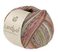 LandLust die Sockenwolle Seide 332 - Khakigrün/Beige/Flieder/Rosa/Pfirsich/Zartgrün Gestreift