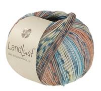 LandLust die Sockenwolle Seide 333 - Minttürkis/Petrol/Pfirsich/Rosabraun/Weißgrün/Grüngelb Gestreift