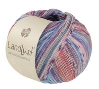 LandLust die Sockenwolle Seide 334 - Türkis/Himmelblau/Violett/Rosa/Lachs/Grau-/ Zartrosa Gestreift