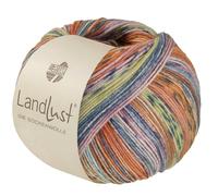 LandLust die Sockenwolle Seide 336 - Lachs/Orange/Grau/Mint/Rosa/Zitrusgelb/Graublau Gestreift