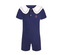 Landofgenie Männer Kurzarm Matrosenkragen Seemannskragen Romper Pyjama Bodysuit One Piece Rompers Botton Crotch Top Shirt Pyjamas für Herren Marineblau 2XL