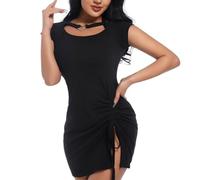 Landofgenie Sommerkleid Damen Bodycon Schwarz Mini Kleider Tshirt Kurzärmeliges Kleid M