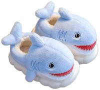 LANFIRE Tier Hausschuhe für Frauen Niedliche Hai-Hausschuhe Winter Plüsch Home Indoor Baumwoll schuhe (Light blue shoes, 36)