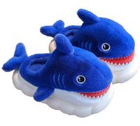 LANFIRE Tier Hausschuhe für Frauen Niedliche Hai-Hausschuhe Winter Plüsch Home Indoor Baumwoll schuhe (Blue, 34)