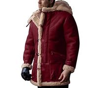 Lang Herrenjacke Herren Winter Verdicken Bomberjacke Revers Lammfell Schaffell Lederjacke Männer Winter Leder Winterjacke